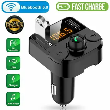 

Bluetooth 5.0 Car Automobiles FM Transmitter MP3 Player Hands Free Radio ABS Adapter Kit USB Charger With LED Dot Matrix Screen