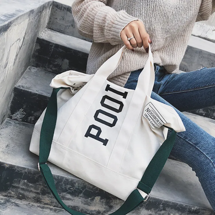 

Literature And Art Lettered Contrast Color Big Bag Students Hand Tote Bag Large Capacity Single-shoulder Canvas Bag Women's Comm
