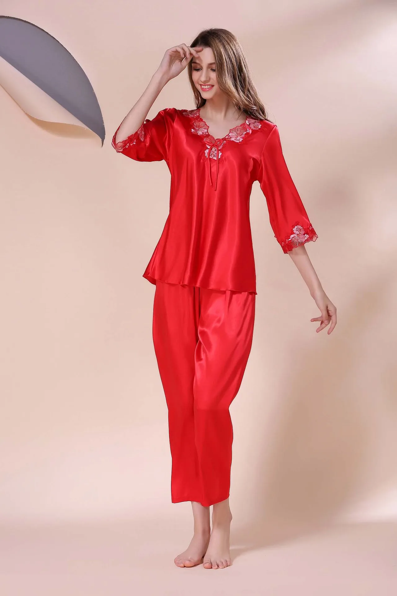 Сексуальная пижама, Женский пижамный комплект, шелковые пижамы для женщин, одежда для сна, розовая Дамская пижама с длинным рукавом, комплект из двух предметов, женское белье, женская одежда