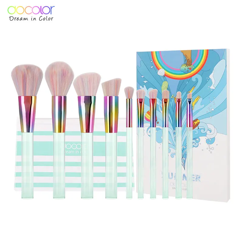 Набор кистей для макияжа Docolor 10 шт. светло зеленые прозрачные ручки с цветной