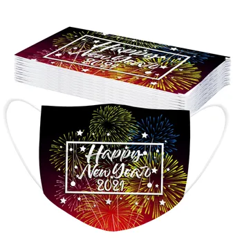 

20pcs Adult Disposable Face Mouth Mask 2021 Happy New Years Print 3-layer Breathable Dust-proof Mask Non-woven Meltblown Mask