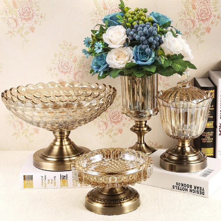 

European Style Glass Vase Glass Product Glass Ashtray Sugar Bowl Tank Glass Fruit Plate Creative Four-piece Set