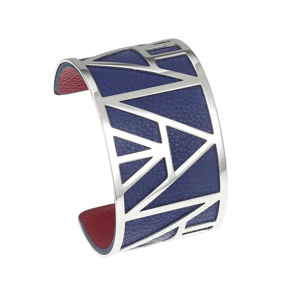 Cremo DIY Hollow Wide Cuff Bracelet For Women Jewelry Yoiumit Stainless Steel Bracelet Interchangeable Leather Pulseiras - Metal Color: 001