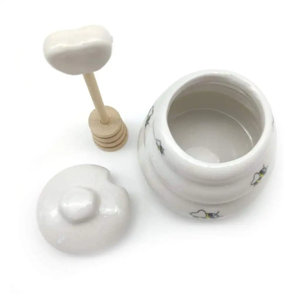 Kitchen Jar Honey Pot Mini Ceramic Honey Pot Dipper Giftable Beehive Small Sugar Dispenser
