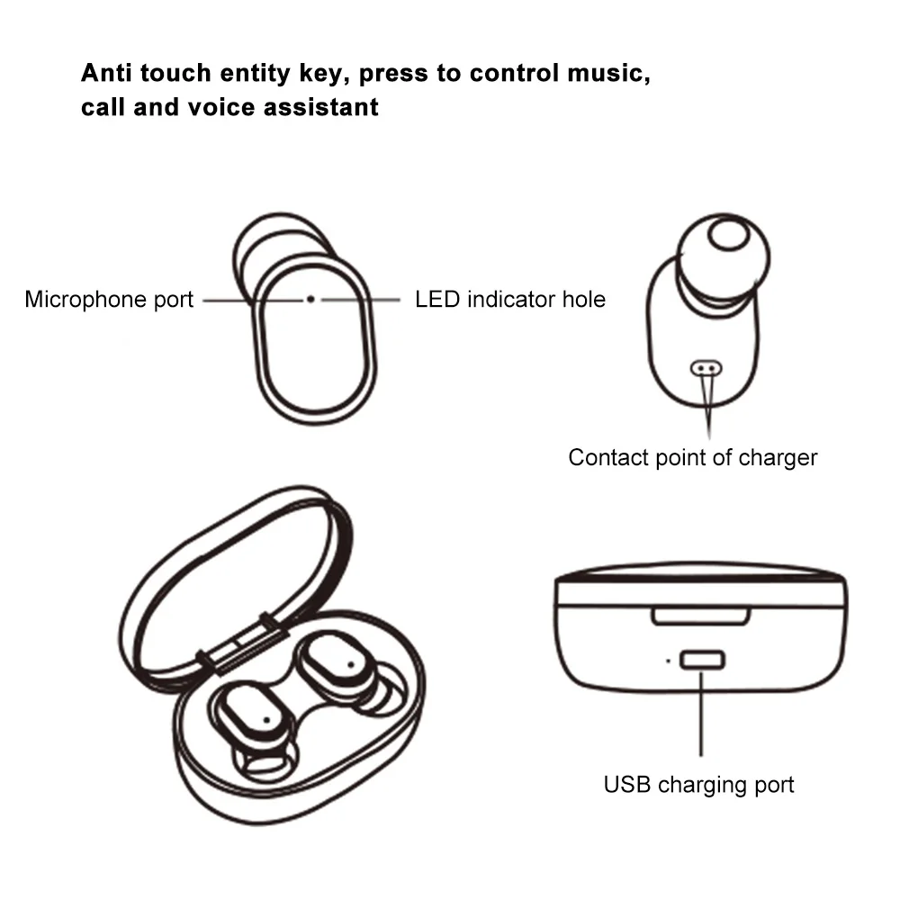 TWS Touch mini Bluetooth гарнитура 5,0 настоящая Беспроводная двойная в уши с цифровым дисплеем спортивная водонепроницаемая с зарядным отсеком наушники