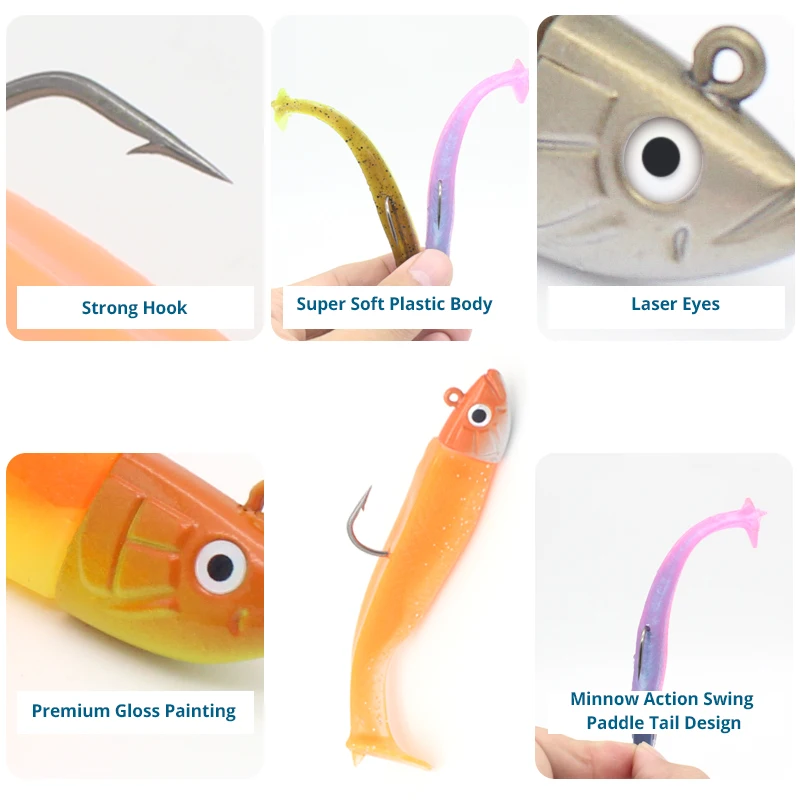 ODS Lure Esca da pesca a lento affondamento lento con coda di pelliccia realistica attrezzatura da pesca per trota Shad Bass Musky (colore D