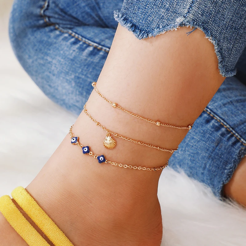 Tocona Gold Shell Eye Boho Anklets for Women Multi-layer Chain Foot Bracelet Charm Anklet Jewelry Tobillera 3pcs/set B31201 Tocona Gold Shell Eye Boho Anklets for Women Multi-layer Chain Foot Bracelet Charm Anklet Jewelry Tobillera 3pcs/set B31201
