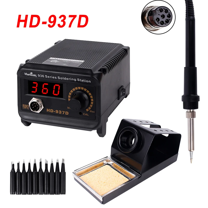 HD937D паяльная станция электронный паяльник светодиодный цифровая станция с TGK-900M наконечниками паяльника 10 шт. сварочный инструмент