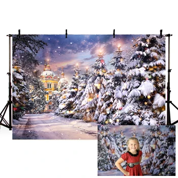 

Mehofond Christmas Shooting Background Forest House Glitter Light Snowflake Bokeh Trees Photography Backdrop for Photo Studio