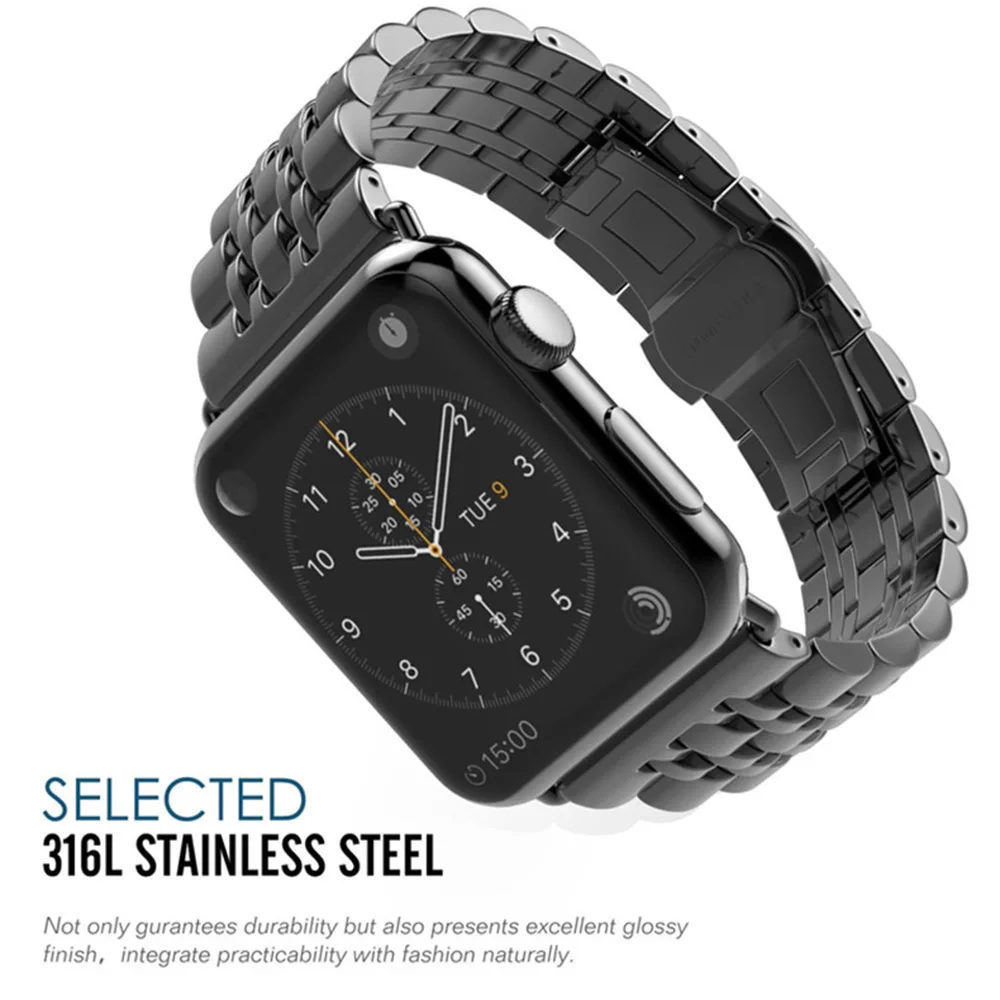 UEBN для Apple watch Series 1 2 3 4 металлический ремешок для iWatch 44 мм 42 мм 40 мм 38 мм браслет из нержавеющей стали