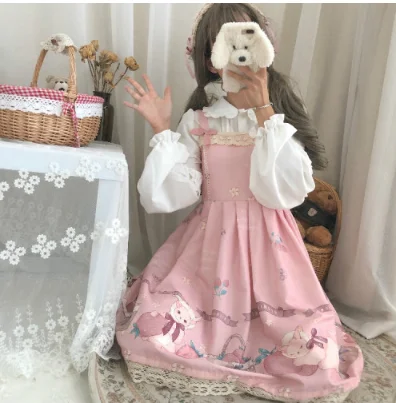 Pink JSK Лолита косплей милые каваи клубника кошка Ло JSK платье японская мягкая Лолита косплей сладкий милый каваи девушка JSK - Цвет: Pink JSK