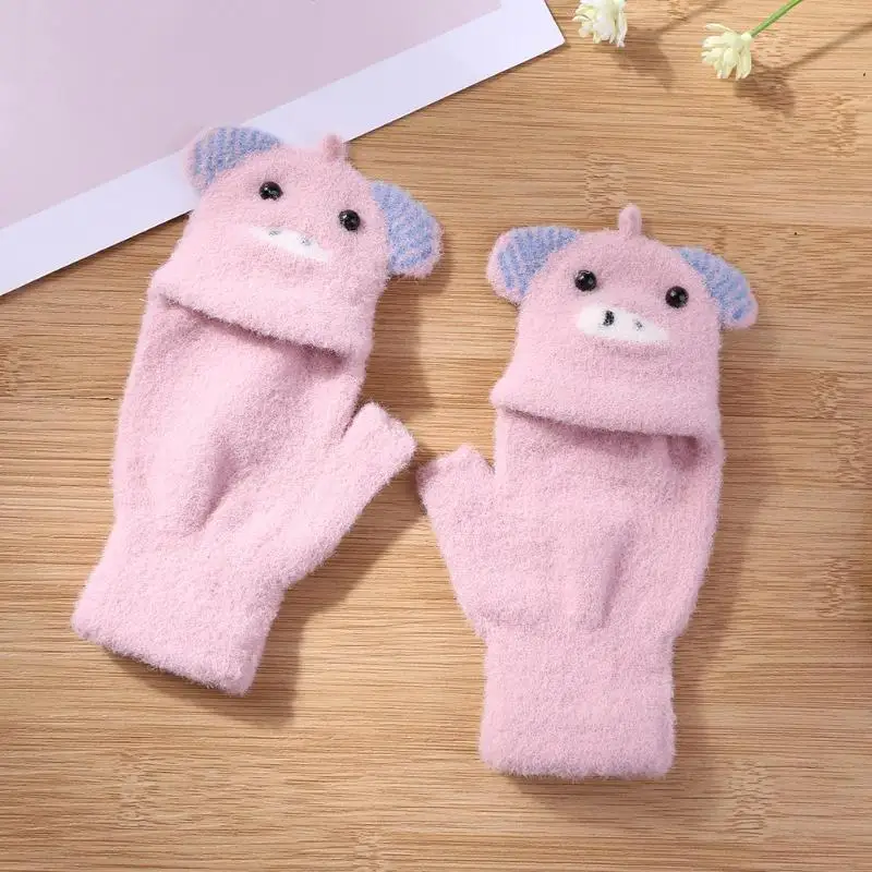 Корейские Мультяшные перчатки, высококачественные, нежные, дышащие, мягкие, на половину пальца, зимние, шерстяные, уличные Верховые перчатки