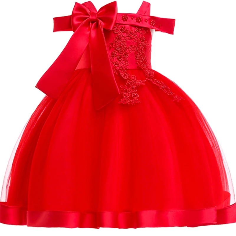 Elegant Girl Princess Dress Dots Bow Children Christmas Performance Show Costume Kids Dresses For Girls 2 4 8 10 Years
