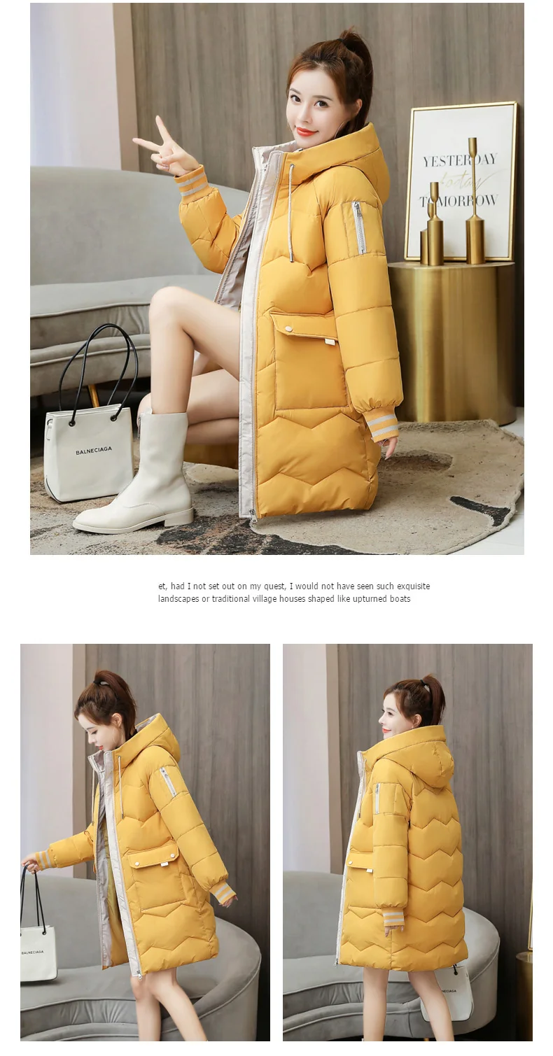 Winter Women Parkas  Jackets Fashion Hooded Mid-length Down Cotton Coats Female Thick Warm  Parkas Big Pocket Parkas outwear