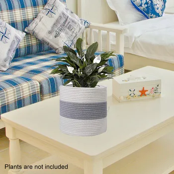 

Home Decor Floor Indoor Planter Spliced Cleaning Cotton Blend Rope Flower Pot Cover Foldable Modern Storage Woven Plant Basket