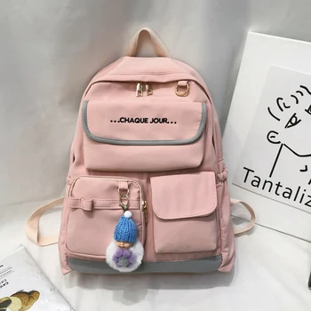 

Pink Women's Backpacks for School Bags Girls Teenagers Nylon Bagpack Multifunctional Pocket Casual College Style Backbag Teen