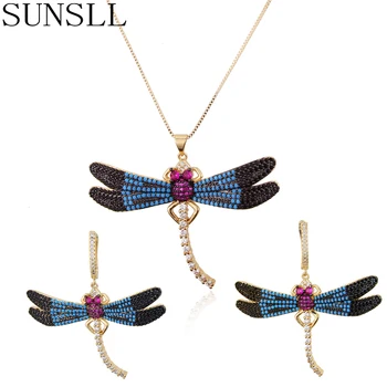 

SUNSLL gold copper jewelry set cubic zircon dragonfly earring necklace for women/girls fashion party jewelry birthday set gifts