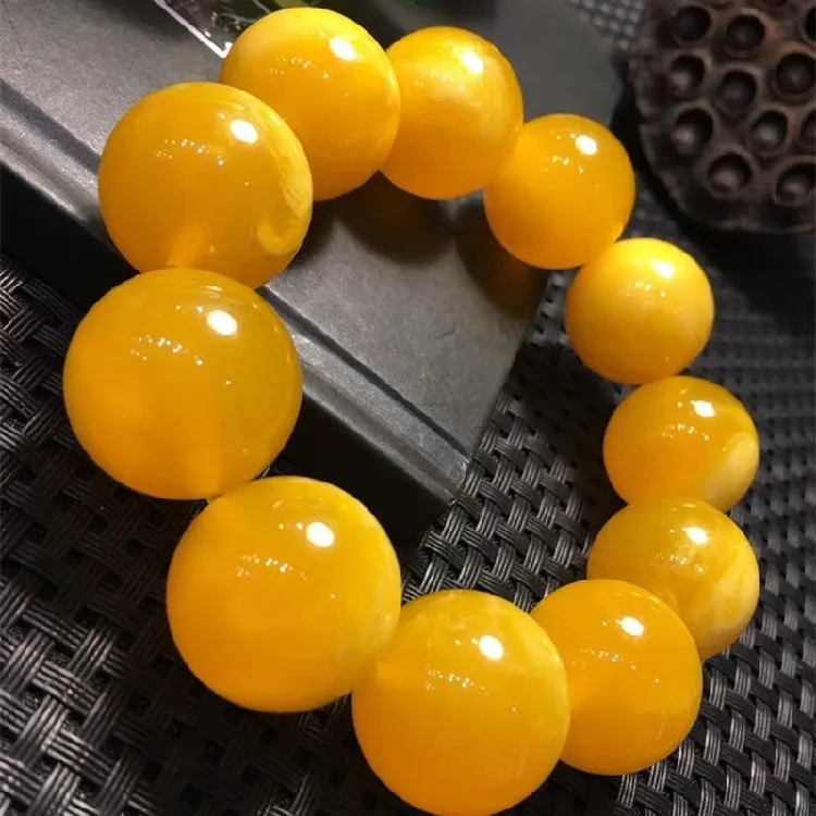 High Quality Natural Baltic Amber Elastic Large Bracelet Men Women Yellow Old Beeswax Beads Beaded Bracelets Jewelry Accessories | Украшения