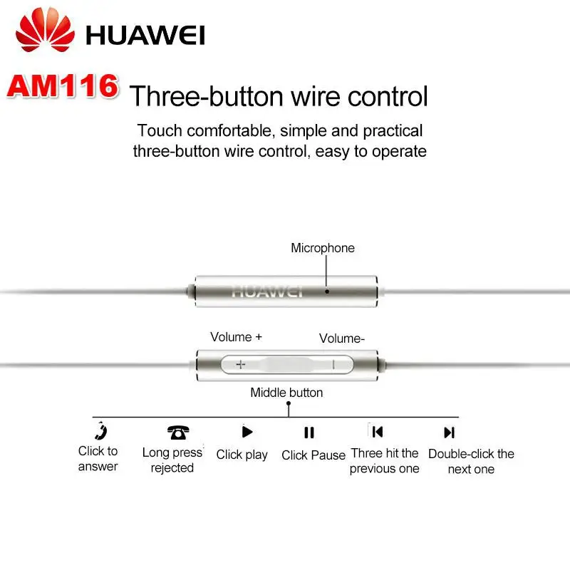 Оригинальные наушники для HUAWEI P7 P8 P9 Lite P10 Plus Honor 6X mate 7 8 9 AM116 3,5 мм Металлические Наушники с микрофоном и регулятором громкости r35
