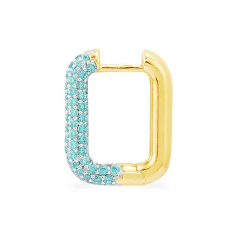

SLJELY Fashion Real 925 Sterling Silver Yellow Gold Color Single Lagoon Sky Blue Zirconia Square Geometric Earring 1pc for Women