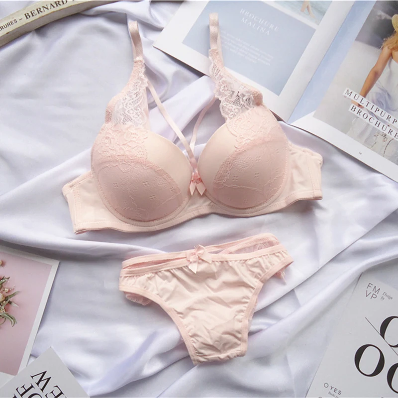 Женское нижнее белье наборы бюстгальтер+ трусы каваи белье с низкой талией 2 шт Интимная одежда женский сплошной кружевной комплект нижнего белья пуш-ап