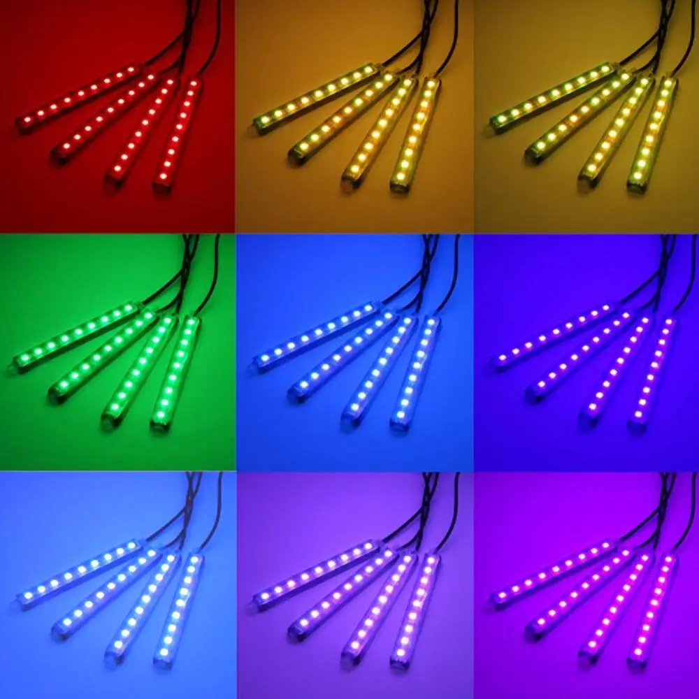 4-в-1 красочные RGB светильник бар 9LED окружающей среды светильник автомобиля декоративная интерьерная стенная панель с светильник с пультом дистанционного управления Управление