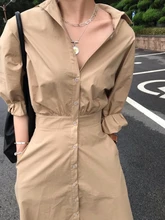 

Women's Spring Fashion Long Sleeve Shirt Dress Elegant Casual A-Line Solid Midi Vestidos Femme Streetwear Slim Clothings Za