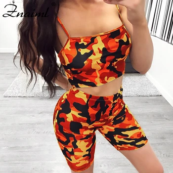 

Women's Summer Beach Outfits Print Camo Sweat Suits Two Piece Set Crop Top And Shorts Matching Sets Camouflage Casual Tracksuit
