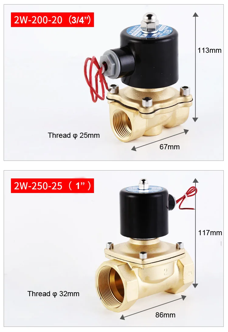 Válvula solenóide de latão normalmente fechada, válvula