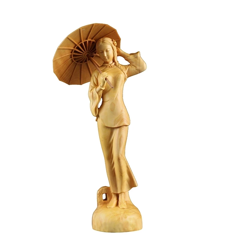 

21CM Wooden Umbrella Classical beauty Statue Chinese wooden sculpture Wood decoration figure home decor wood craft decors