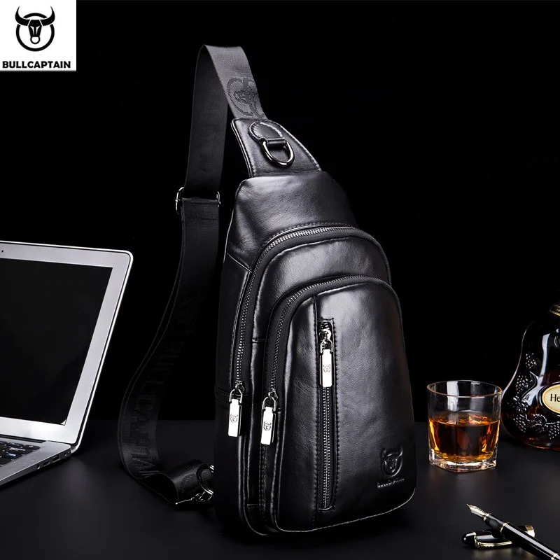 black Hardware BULLCAPTAIN, модные сумки через плечо из натуральной кожи, Мужская брендовая Маленькая мужская сумка на плечо, повседневная мужская музыкальная нагрудная сумка, сумка-мессенджер - Цвет: black Hardware