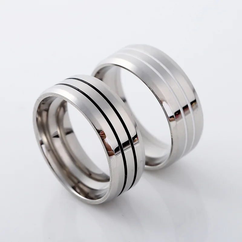 

Fashion simple stainless steel couple ring for men and women Creative striped titanium steel ring engagement wedding ring