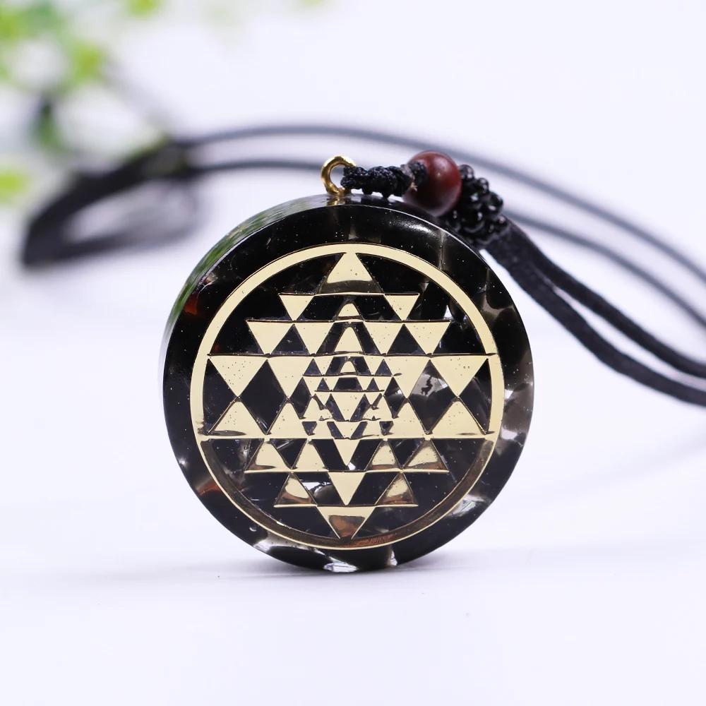 Natural Obsidian Orgonite Pendant Sri Yantra Necklace Sacred Geometry Chakra Energy Necklace Meditation Jewelry - Image 5