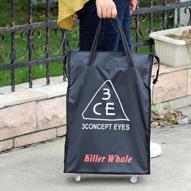 Bolsa de viaje pequeña con ruedas para mujer, bolso de compras plegable,  con carrito Extractor de comestibles, almacenamiento portátil con ruedas|Bolsas  para compras| - AliExpress