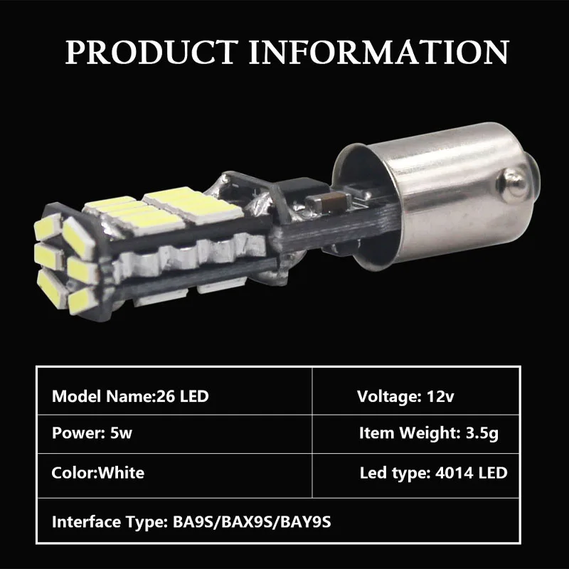 2PCS BA9S BAY9S BAX9S T4W H6W 4014 26SMD ׸  Ǳ    Ʈ Canbus ̵  Ʈ 12V 6000K