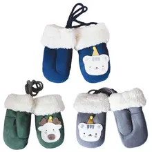 Зимние вязаные перчатки для новорожденных детей; Милые Варежки Унисекс с рисунком медведя из мультфильма; детские зимние вязаные перчатки