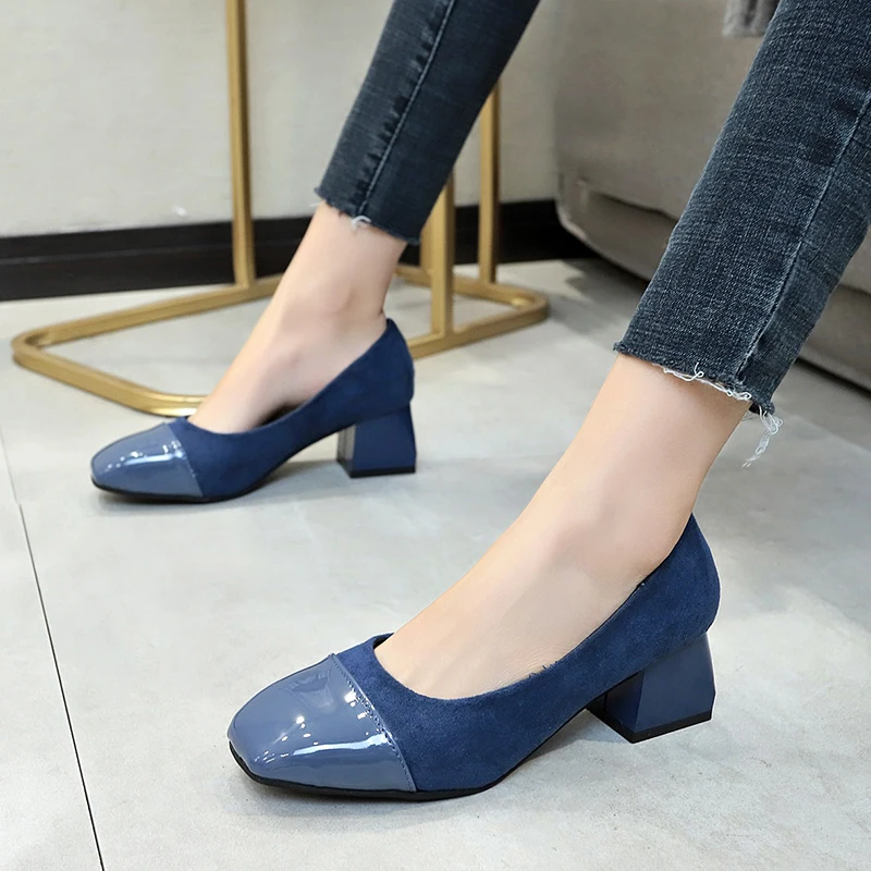 

2019 New Arrival Color Block Women Shoes Pumps Spring Thick Heels Shoes Female Round Toe Shoes Woman