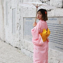 Женская традиционная юката, японское кимоно, халат, платье для фотосъемки, костюм для косплея, розовый цвет, принт вентилятора, винтажная одежда