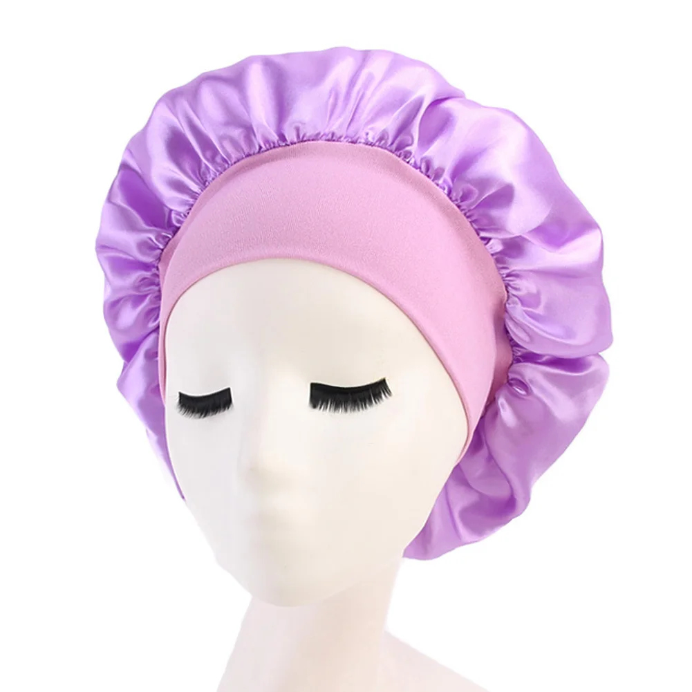 Женский сатиновый однотонный широкополый колпак для сна, ночная шапочка для сна, шапочка для ухода за волосами, ночная шапка для женщин и мужчин, унисекс, шапка Bonnet de nuit - Цвет: Фиолетовый