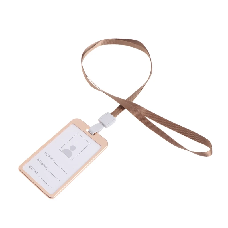 Aluminum Alloy ID Credit Bus Card Case Badge Holder Cover With Neck Lanyard
