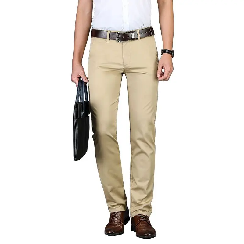

5-color Men Khaki Casual Pants 2020 New Classic Solid Color Business Fashion Elastic Slim Fit Cotton Trousers Male Brand