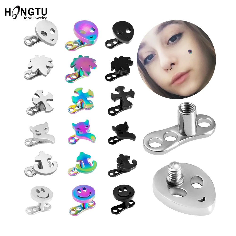 Hongtu 1Pc Dermal Anchor Top & Base Set Filettatura In Acciaio Chirurgico Micro Dermal Anchor Piercing Skin Diver Piercing Gioielli Per Il Corpo