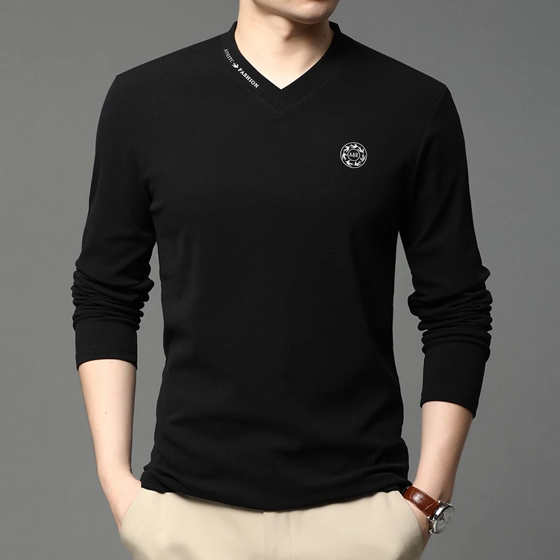 

2020 Top Quality New Fashion Brand Heavy V Neck Mens Designer Brand t Shirt Solid Color Long Sleeve Mens Tops Casual Men Clothes