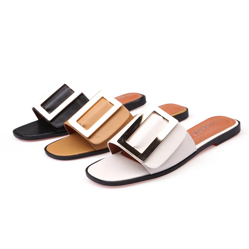 New Brand 2019 Summer Women Slippers Fashion Buckle Flat Heel Beach Flip Flops Casual Ladies Shoes Outdoor Slides size35-43 | Обувь