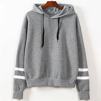 

Hot Sale Autumn Winter Women Sweatshirt with Hat Drawstring Long Sleeve Striped Splicing Hoodies Ladies Girls Pullover S-2XL
