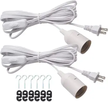 

JACKYLED Extension Hanging Lantern Cord Cable 2-Pack 15Ft UL 360W with E26 E27 Socket On/Off Button Pendant Lighting