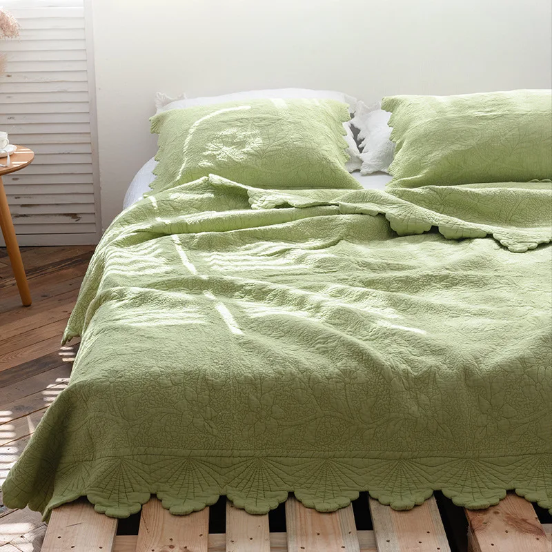 

CHAUSUB Cotton Bedspread Quilt Set 3pcs Solid Color Embroidered Quilts Bed Cover Sheets King Queen Size Coverlets Summer Blanket