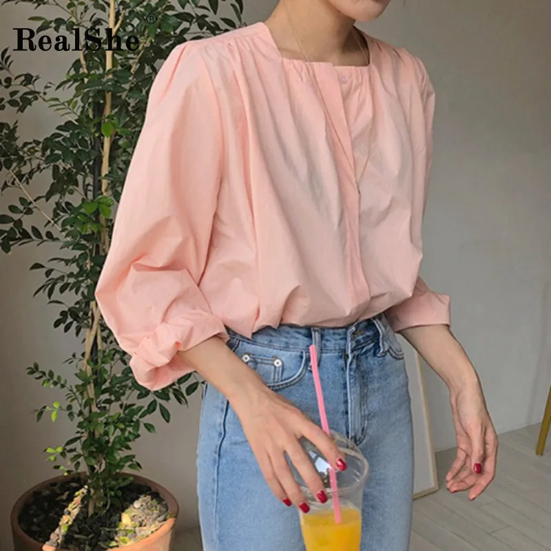 

RealShe Office Blouses Women Square Collor Long Sleeve Womens Shirt Spring Autumn Buttons Chiffon Blouse Woman Shirts Casual