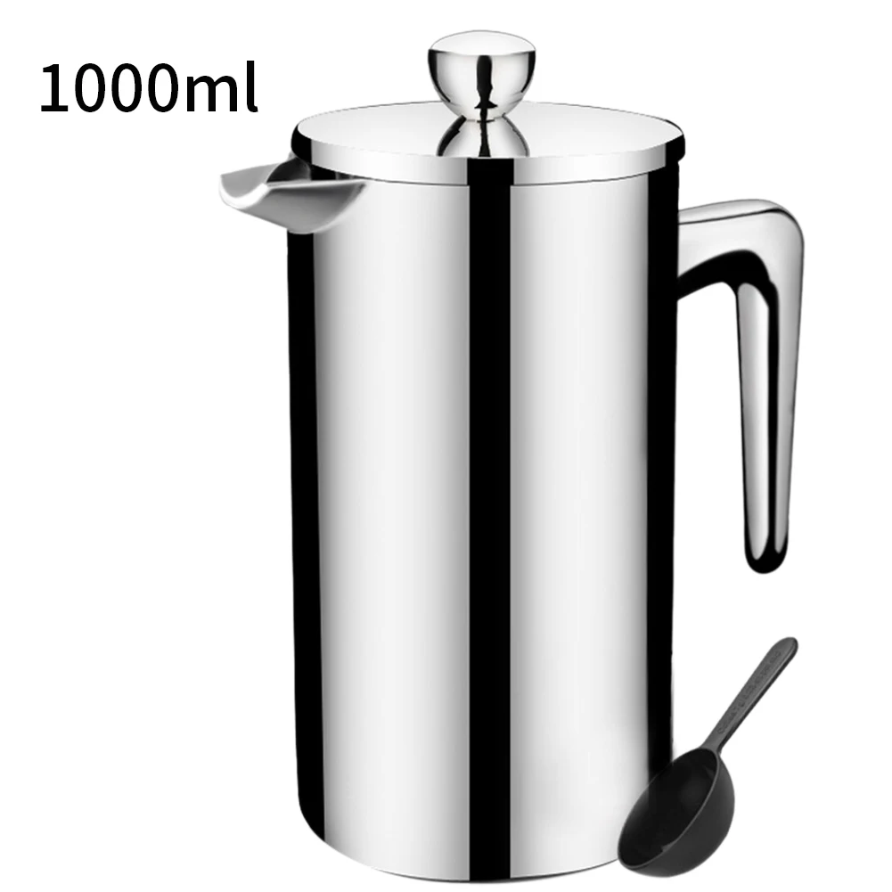 350/700/1000ml Press Cafe Double Layer French Handheld Home Kettle Office Kitchen Percolator Stainless Steel Manual Coffee Maker