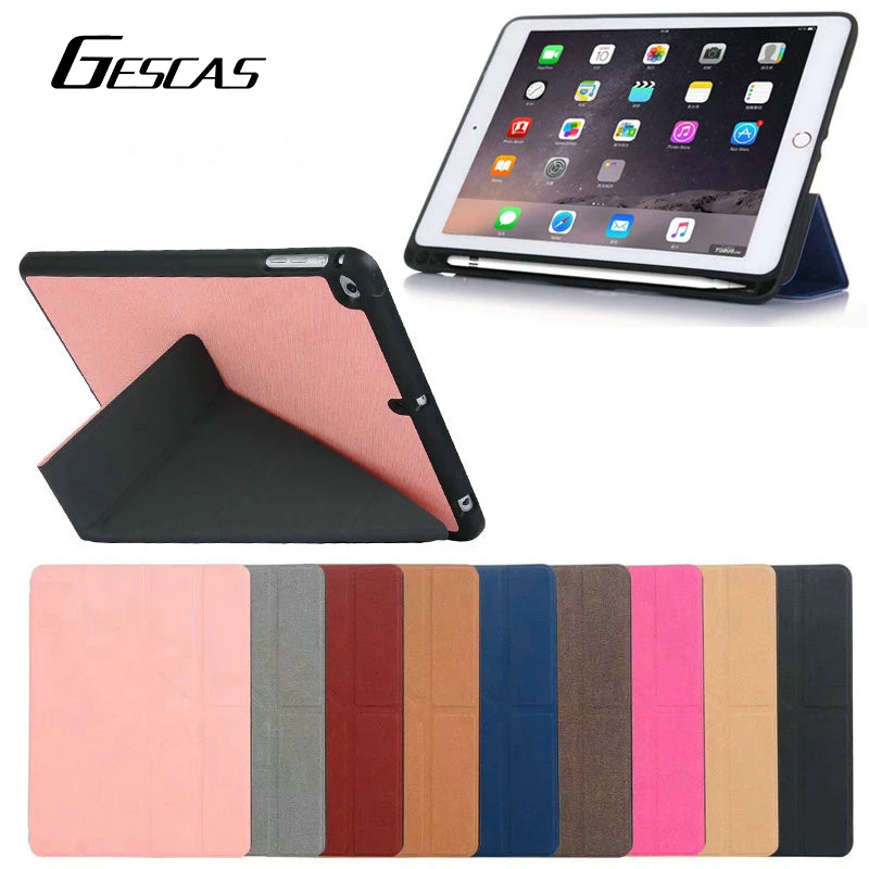 

GESCAS Soft PU Case For Ios Pad Pro Air 1 2 9.7 10.2 10.5 11 2018 2020 Mini 4/5 With Pencil Holder Full Cover Case